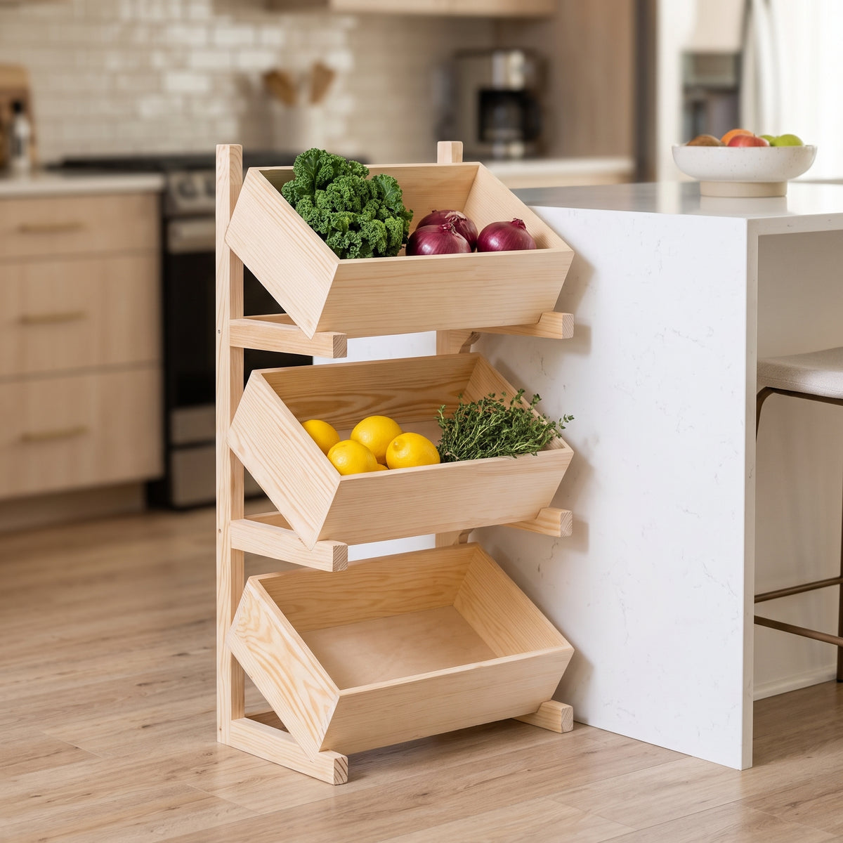 Solid Wood Multi-layer Storage Rack with Wheels for Kitchen, Living Room, and Balcony