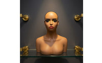 Mannequin Head with Shoulders Realistic Hairpiece Head with Shoulders Dark Skin Tone for Stylists