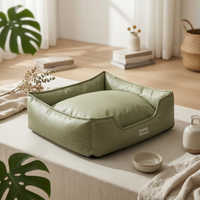 Square Dog Sofa Bed Stain-Resistant Animal Furniture PU Leather Dog Bed Soft Padded