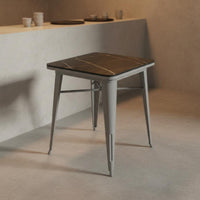 5 Pieces Industrial Dining Set Scratch Resistant Sintered Mineral Table and Chair Set Sturdy Construction Square Table Pre-assembled Style Suitable for Interior Designers Bar Commercial Spaces Modern Cafes Taverns