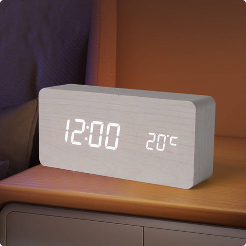 Wooden Digital Alarm USB-C Adjustable Brightness for Students