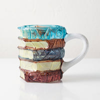 Stacked Book Mug Carved Book Stack Mug Faceted Decorative Cup for Readers, Librarians, Bookshelf, Study, Desk