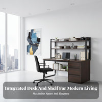 1 Piece Bookshelf Desk Combo Computer Desk Study Desk with Shelves and Drawers Space-saving Modern Construction Suitable for Teens Adults Bedroom Home Office Workstation
