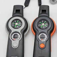Reflective Mirror 7-in-1 Survival Whistle High-Loudness Whistle Compass Thermometer Tool Lanyard Included Outdoor Gear Storage Compartment for Camping