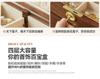 New Solid Wood Jewelry Box with Lock, Multi-layer Storage, Vintage Style