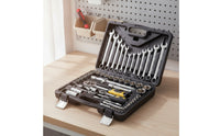 Chrome-Finish Socket and Wrench Kit Portable Socket Wrench Set with Toolbox Compact Tool Set with Carrying Case Professional for Home Repairs