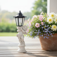 Resin Cherub Statue with Lantern Weather-Resistant Angel Statue with Lantern Dusk to Dawn Sculpture Sculpted for Patio, Lawn