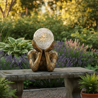 Hands Holding Sphere Sculpture LED Light Solar Statue Ornament for Porch