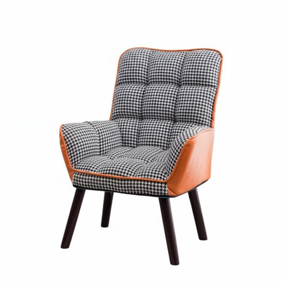 Upholstered Armchair Comfortable Seat Tufted Houndstooth Armchair Padded Cushion