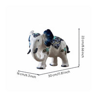 2 Pieces Blue and White Elephant Ornament Chinese Design for Shelf, Desk