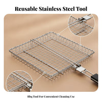 Electroplated Finish Folding Barbecue Grill Basket Long-Lasting Rectangular Wire-Mesh Grill Basket Locking Mechanism Outdoor Cooking Rustproof