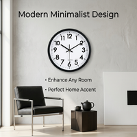 Wall Clock Silent, Battery Operated Movement, Home Living Room Bedroom, Round Acrylic Dial, Modern Casual, Pointer Digital Display