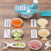 Multifunction Manual Vegetable Cutter with Bowl Interchangeable Multi Blade Mandoline Cutter Space-Saving Manual Vegetable Grater Countertop-Friendly for Home Cooks