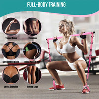Adjustable Pilates Bar Kit with 3-Piece Rod and Rope for Home Fitness