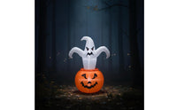 Freestanding Inflatable Ghost with Jack-O'-Lantern Lighted Inflatable Pumpkin with Ghosts Glowing Outdoor for Garden, Porch