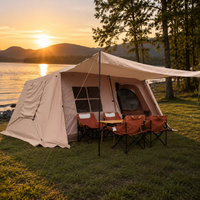 Tunnel Camping Tent, 4 Season Family Tent 3000mm Waterproof, 420x300x200cm with Extended Awning, Gold and Silver Tape