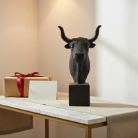 Bull Head Statue Housewarming Gift Bull Head Bust Hand-Painted for Living Room
