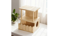 Two-Level Pet Hideout Chewable Chinchilla House Chinchilla Hideout Ventilated Wooden Hut Breathable for Chinchillas, Cage