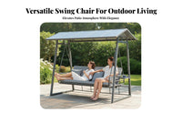 Weather Resistant 3 Person Patio Swing Heavy Duty Frame 3-Seat Convertible Swing Bed Thick Cushions Outdoor Glider Bed Pillows Included for Families, Adults, Homeowners, Backyard, Deck, Poolside