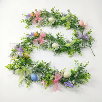 Decorative Easter Egg Ribbon Garland Bright Colors Easter Flower and Egg Garland Festive Atmosphere Spring Flower Vine for Indoor, Fireplace, Doorway