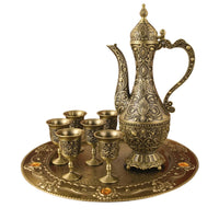 Liquor Service Set with Tray Embossed Ewer Set with Cups Ornate for Collectors