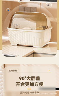 Kitchen Cabinet Cream Style Dustproof Bowl and Dish Storage Rack for Students Dormitory Renters Tableware Bowl Chopstick Draining Rack