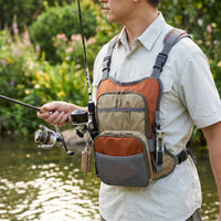 Adjustable Fishing Chest Pack Ventilated Chest Pack with Harness Lightweight Fishing Vest Bag Padded for Anglers, Fly Fishermen