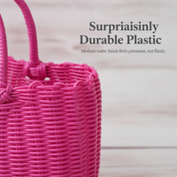 Hand-Woven Plastic Storage Basket with Handle for Shopping, Bath, or Pet Use