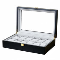 Wooden Watch Display Case High Gloss Finish Lacquered Wood Watch Holder Soft Interior Pillows Metal Clasp Lock for Men