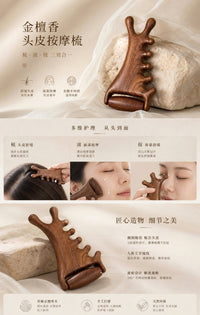 Golden Silk Wood 4-in-1 Massage Comb for Scalp and Face