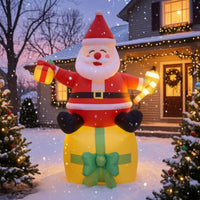 Inflatable Santa with Gift Box Giant Santa with Gift Box Christmas Inflatable Stable Outdoor Decoration Festive for Yard, Lawn