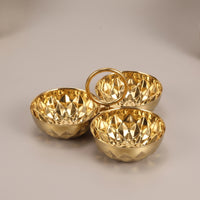 Faceted Three-Compartment Dish with Handle Long-Lasting 3-Compartment Condiment Bowl Compact Dipping Tray Food Safe for Home Dining