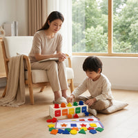 Wooden Sorting Box with Cards Colorful Educational Toy with Shape Pieces Wooden Sorting Toy Geometric Color Matching