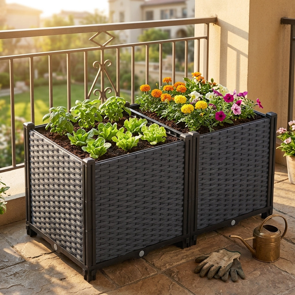 Raised Beds for Garden with Wheels and 2 Tiers, Weather Resistant Flower Box for Climbing Plants, Deepened Floor Standing Outdoor Planter Pot