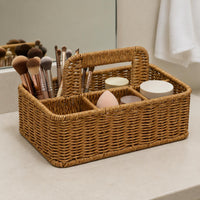 Divided Imitation rattan Basket Easy to Clean Rattan Organizer Tray Sturdy Frame Multi Compartment Storage Tray