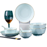 Minimalist Ceramic Dinnerware Set, Gold Trimmed