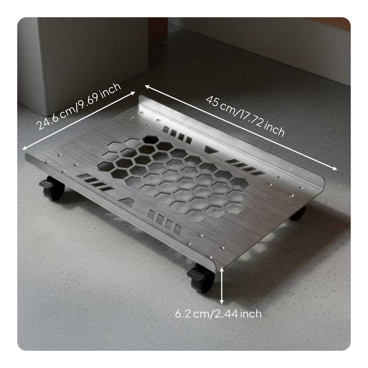 Stainless Metal Computer Stand Load Bearing Rolling PC Stand Wide Base Computer Cart for Desk
