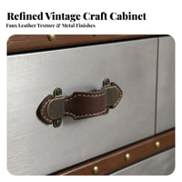 Retro Design 5-Drawer Trunk design Chest Distressed Finish 5-Drawer upright Cabinet Rivet features Storage Furniture Handmade Craftsmanship for Homeowners, Interior Decorators, Office Workers, Living Room, Entryway, Hallway, Bedroom
