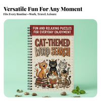 Spiral-Bound Word Search Book Brain Games Illustrated Cats Red Banner Cat-Themed Word Search Book