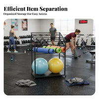 Space Saving Fitness Ball and Mat Rack Large Capacity Fitness Mat Storage Rack Sturdy & Long-Lasting Home Gym Storage Cart Mobile Design
