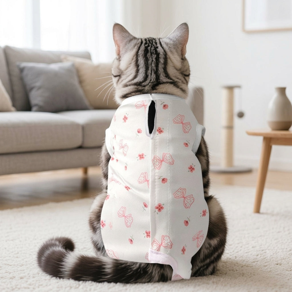 Cat Recovery Suit with fasteners, Sleeveless Polyester Clothing for Spay Recovery, Post-Surgery Cat and Anti-Licking Suit
