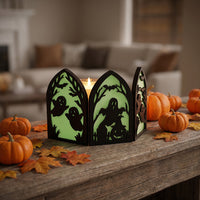 Halloween Wooden Hollowed-out Dark Series Tabletop Decoration, Festive Shape, Home Party Gift Ornament