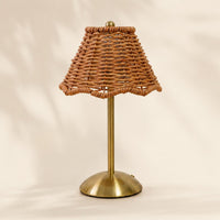 Rattan Table Lamp Metal Boho Rattan Table Lamp Type-C Charging for Outdoor