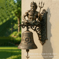 American Retro Nautical Wall Doorbell with Ship's Wheel and Poseidon Design