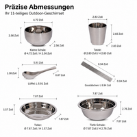 11-piece Camping Dinnerware Set, Stainless Steel Cutlery Set for 1 Person, Stackable, Perfect for Picnic, On-the-go, Vanlife, 20cm Plate