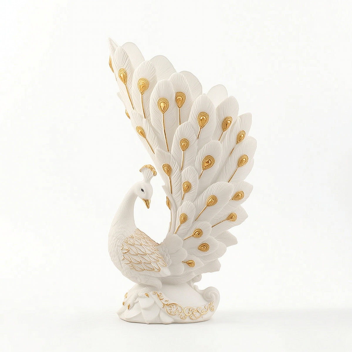 Peacock Vase Gold-Accented Peacock Figurine Sculpted for Entryway, Art Lovers