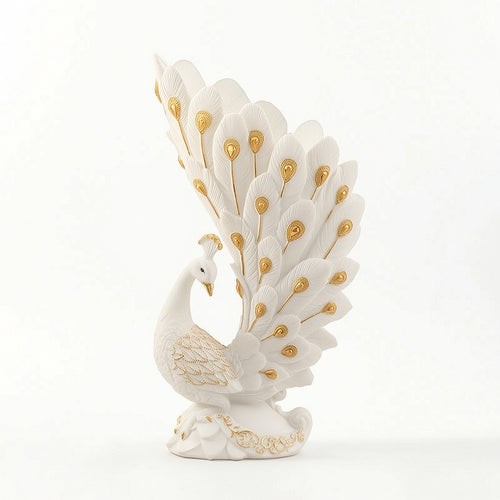 Peacock Vase Gold-Accented Peacock Figurine Sculpted for Entryway, Art Lovers