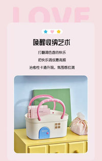 Plastic Bathroom Organizer Basket with Handle, Drainage Holes, Cartoon Style