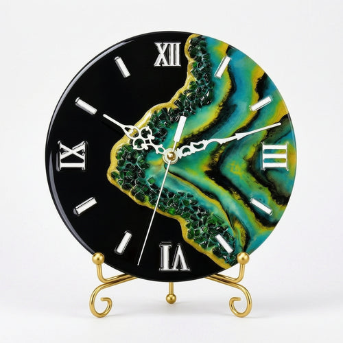 Resin Clock Artistic Desk Clock with Stand Glossy for Art Lovers, Office, Bedroom
