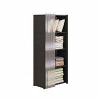 Space Saving Shelving Unit with Curtain Easy Assembly Portable Clothes Closet Large Capacity Freestanding Wardrobe with Drawers Sturdy Construction for Students, Renters, Dorm Room, Bedroom, Small Apartment